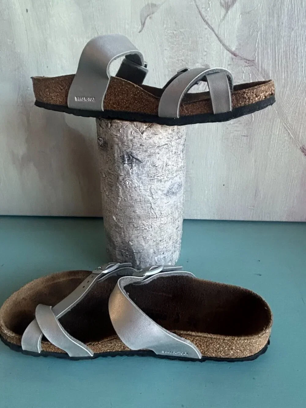 Birkenstock Girls Mayari Metallic Leather Sandals Silver Size 34 Size 3.5